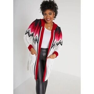 Ashley Stewart Women 22/24  Multicolor Zig Zag Open White Cardigan Lagenlook